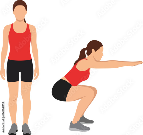 Woman Doing Squat Exercise Set - Female Fitness Workout Poses