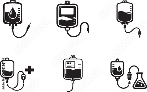 Infuse blood bag icon set vector illustration for medical, website, logo, app, template, and UI design.
