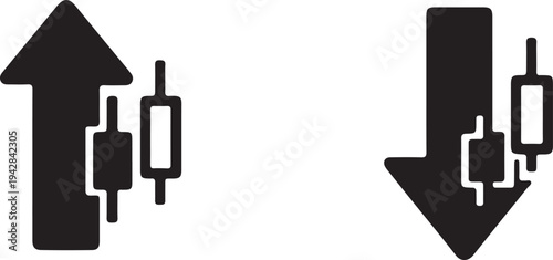 Market Trends: A graphic representation of market direction, with an arrow pointing upwards signifying a bullish trend, and an arrow pointing downwards indicating a bearish trend.