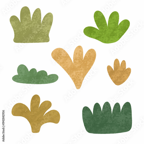 colorful illustration of grass, bush and leaf clip art for background, wallpaper, card design