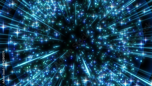 青色のキラキラしたエフェクトがはじけて飛び散るようなインパクトエフェクトの背景