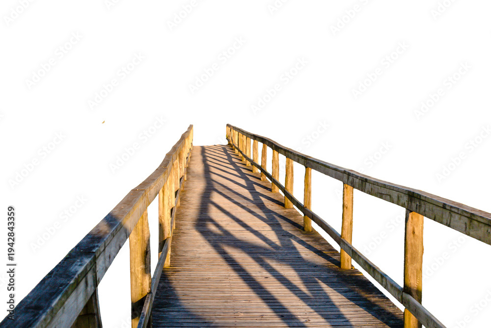 Fototapeta premium Wooden beach access deck, cut out against a transparent background for coastal urban planning and infrastructure projects.