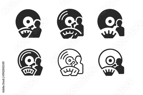 Analog Music Logo Set. Analog music experiences like vinyl records and live performances. Icon set. Set Logo of Analog music experiences like vinyl records and