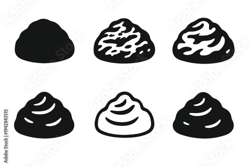 Mashed Potato Icons. Mashed potato mound. Icon set. Set Logo of mashed potato mound: rustic hand-mashed texture. harmonious logo variations of the same