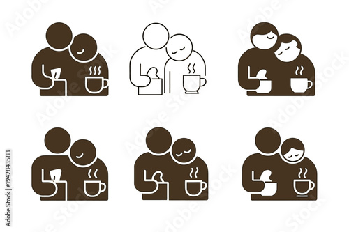 Comfort Icon Variations. Offering a shoulder to lean on during a tough situation. Icon set. Set Logo of offering a shoulder to lean on during a tough