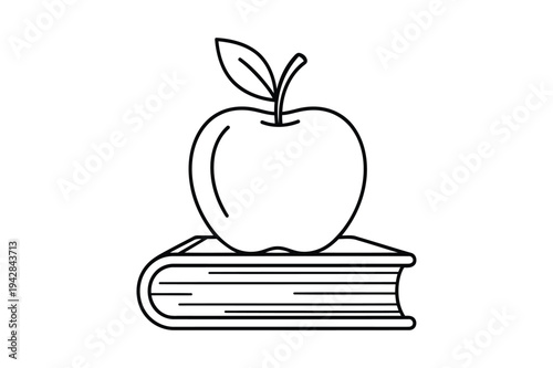 Apple resting on closed book simple education line icon vector illustration
