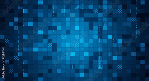 Blue mosaic technology background with glowing effect