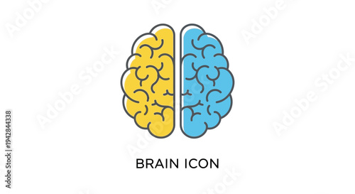 Brain icon, yellow and blue hemispheres