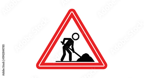 Road work ahead warning sign with worker