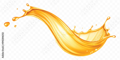 abstract 3d orange juice or liquid oil splashes in different  style isolated on transparent background