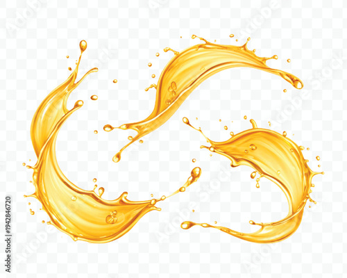 abstract 3d orange juice or liquid oil splashes in different  style isolated on transparent background