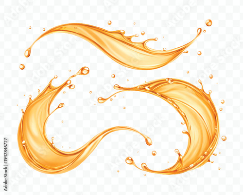 abstract 3d orange juice or liquid oil splashes in different  style isolated on transparent background