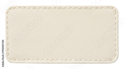 Stitched cream canvas fabric label mockup isolated transparent