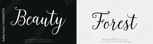 Beauty Forest, Script elegant alphabet letters font logo. Typography luxury classic lettering serif fonts decorative wedding vintage retro logos, design for fashion,beauty shop and brand . 