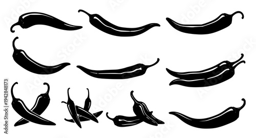 Chili pepper silhouette vector set spicy food icon collection EPS 10