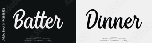 Batter Dinner, Script beauty luxury font alphabet logo. Typography beautiful fashion elegant classic letters serif italic fonts decorative wedding vintage blossom logos. vector illustration
