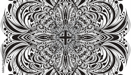 Elegant black and white ornate mandala design for Easter celebration art