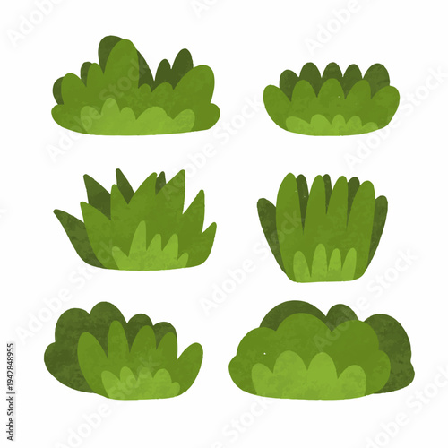 colorful illustration of grass, bush and leaf clip art for background, wallpaper, card design