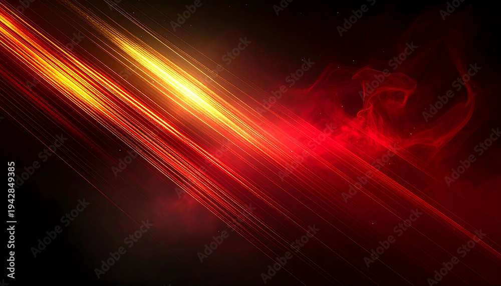Fototapeta premium 赤い炎と煙のエフェクト・ゴールドの光軌跡