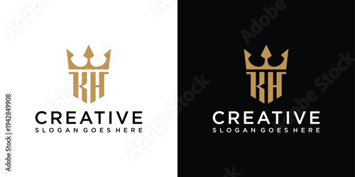 KH or HK initial letter logo design with crown icon vector