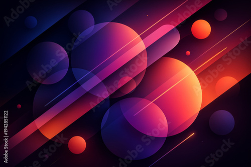 Abstract geometric circles and lines moving in colorful gradient space