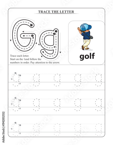 Alphabet G Tracing Worksheet for Kids - Letter G Handwriting Practice Page