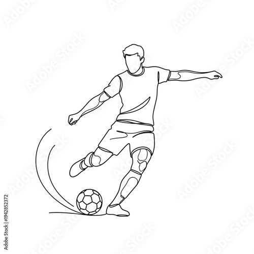 A soccer player kicking a ball in a dynamic pose, showcasing athleticism and skill in a minimalist line art style