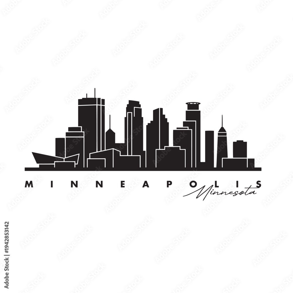 Obraz premium Minneapolis Skyline Silhouette – Minimal Cityscape Vector Icon