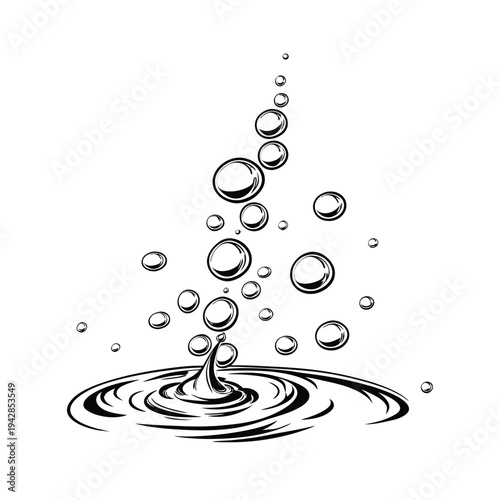 Vector illustration of water droplets splashing into water