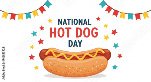 National hot dog day celebration with colorful bunting and stars