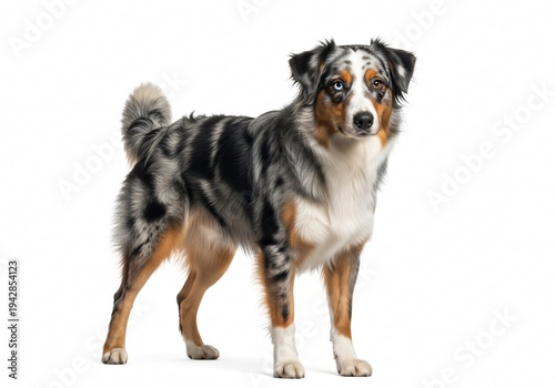 Australian shepherd dog standing on white background isolated on white background
