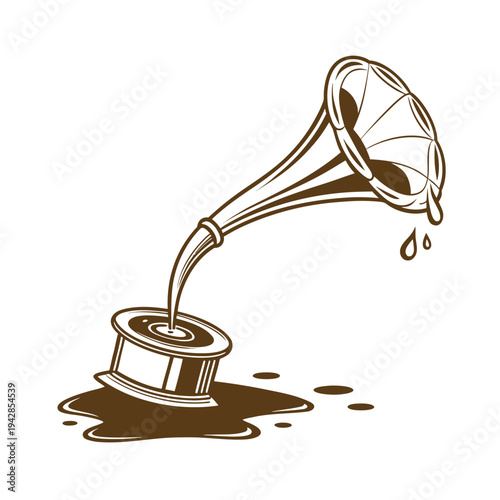 Vector gramophone pouring brown liquid illustration