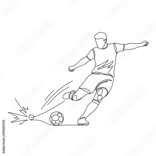 A soccer player kicking a ball in a dynamic pose, showcasing athleticism and skill in a vector graphic illustration.