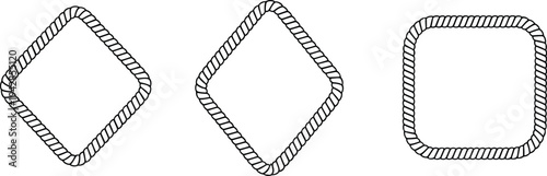Rope frame vector set, decorative nautical border icons for marine labels, and rustic square design elements