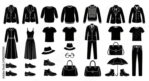 Fashionable Clothing Accessories Silhouettes Collection.