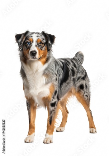 Australian shepherd dog standing on white background isolated on white background