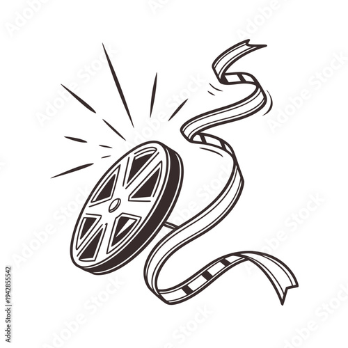 Film reel icon vector, movie camera strip illustration