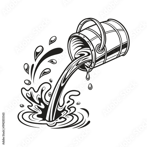 Vector illustration of oil pouring from barrel with splashes
