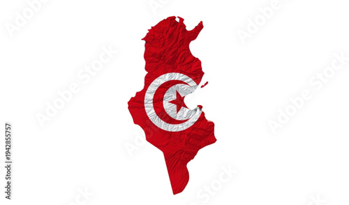 A vector graphic illustration of the Tunisian flag on a map of Tunisia