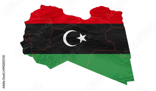Tableau sur toile A vector graphic illustration of the Libyan flag on a map of Libya