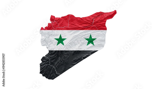 A vector graphic illustration of the Syrian flag on a map