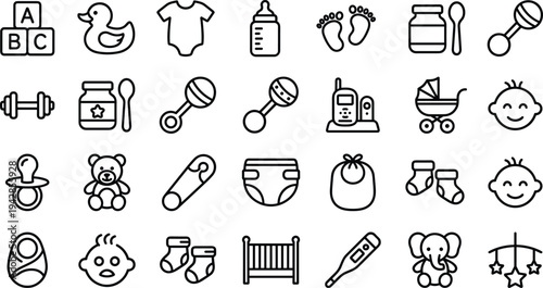 A collection of 24 editable line icons depicting organic vegan symbols, including leaves, fruits, and logos, in green and black hues on a clean white background