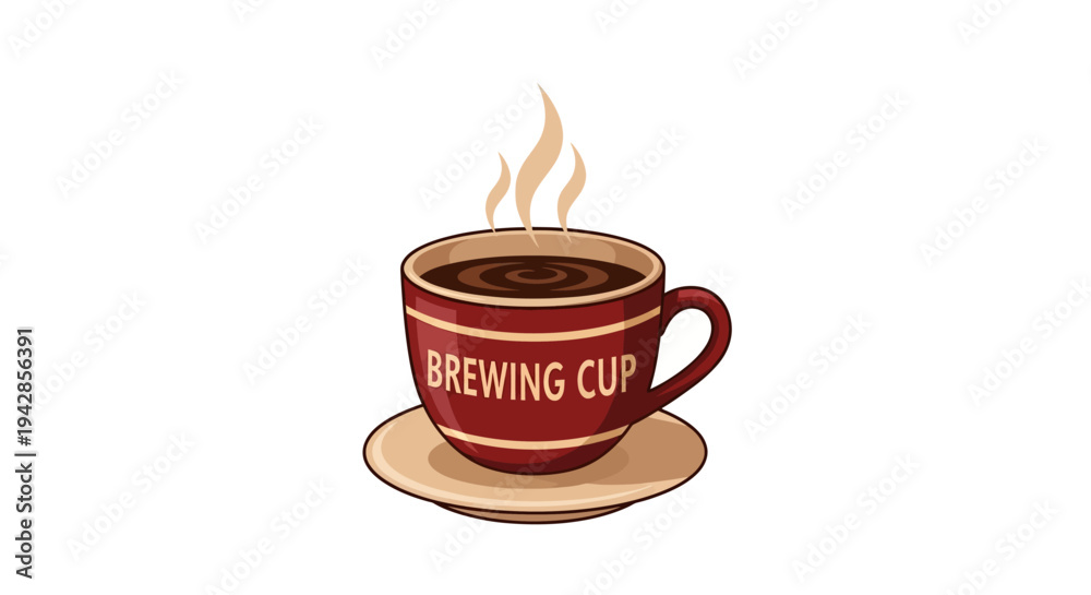 Obraz premium A steaming cup of dark coffee sits on a saucer, with the words 