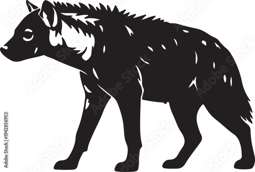  Hyena in silhouette on white background.