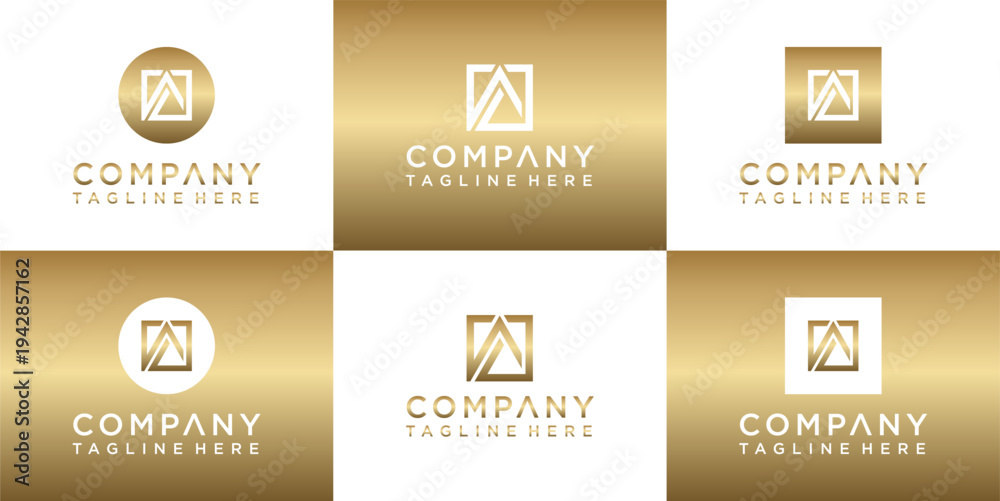 Fototapeta premium Collection of gold company logo templates.