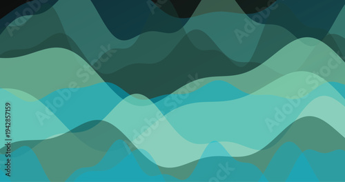 Flowing teal and green translucent wave layers overlapping in smooth gradient for tranquil nature inspired background and serene digital art texture