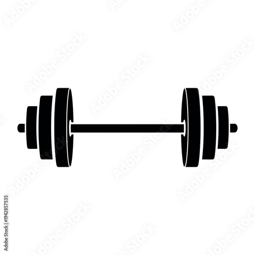 Black and white illustration of a dumbbell with weights on both ends