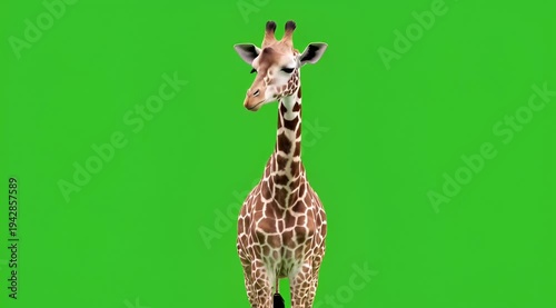 Tall giraffe standing still with subtle neck movements on green screen footage video