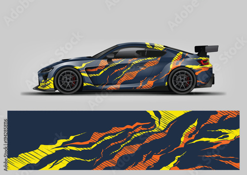 Abstract stripe racing car wrap design. Vector wrap template for vehicle graphics.