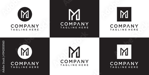 Collection of company logo templates with letter M.